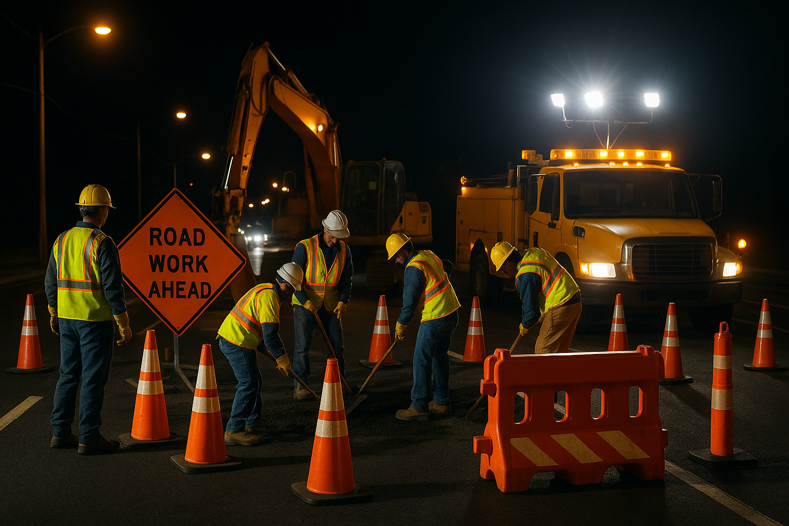 nighttime traffic worksite
